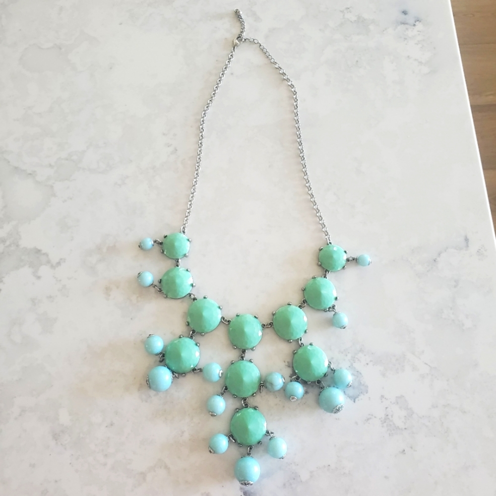 Blue and green cabochon dangle necklace